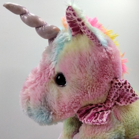KELLYTOY FANTASY PETS TIE DYE RAINBOW PASTEL GLITTER 16” UNICORN PLUSH TOY - Picture 4 of 15